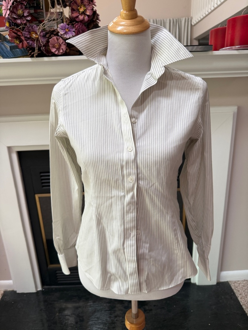 Brooks Brothers White Shirt with Thin Gray Pinstripes